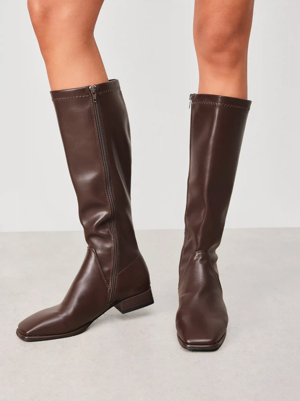 ELASTIC LOW HEEL KNEE HIGH BOOTS