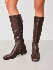 ELASTIC LOW HEEL KNEE HIGH BOOTS
