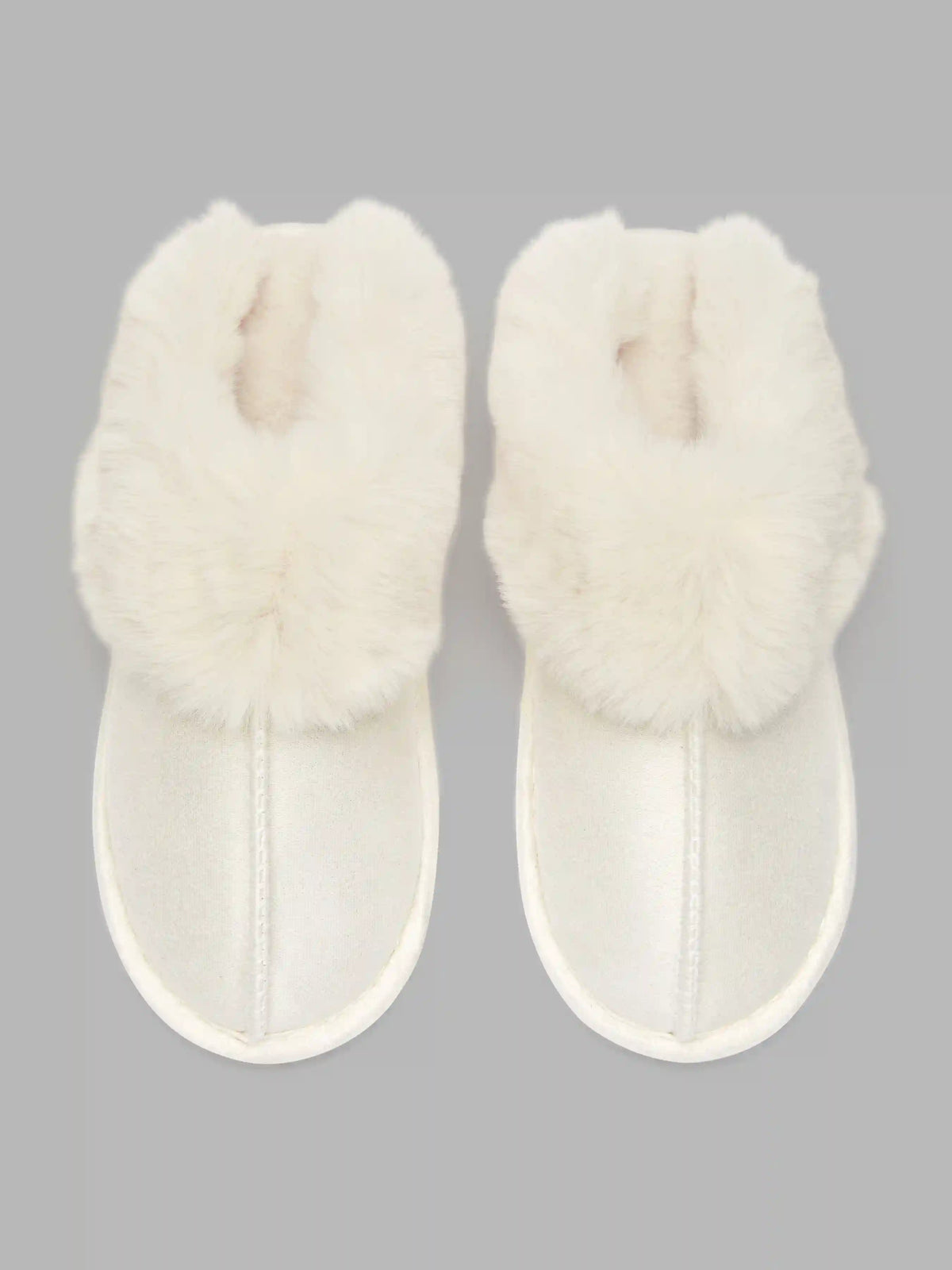 FUR-LOOK TRIM SLIPPERS