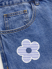 Cider Denim Mid Rise Floral Appliques Wide Leg Jeans Curve & Plus