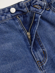 Denim Mid Rise Fire Embroidery Pocket Belted Straight Leg Jeans Curve & Plus