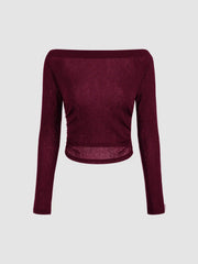 Boat Neck Long Sleeve Two-piece Top