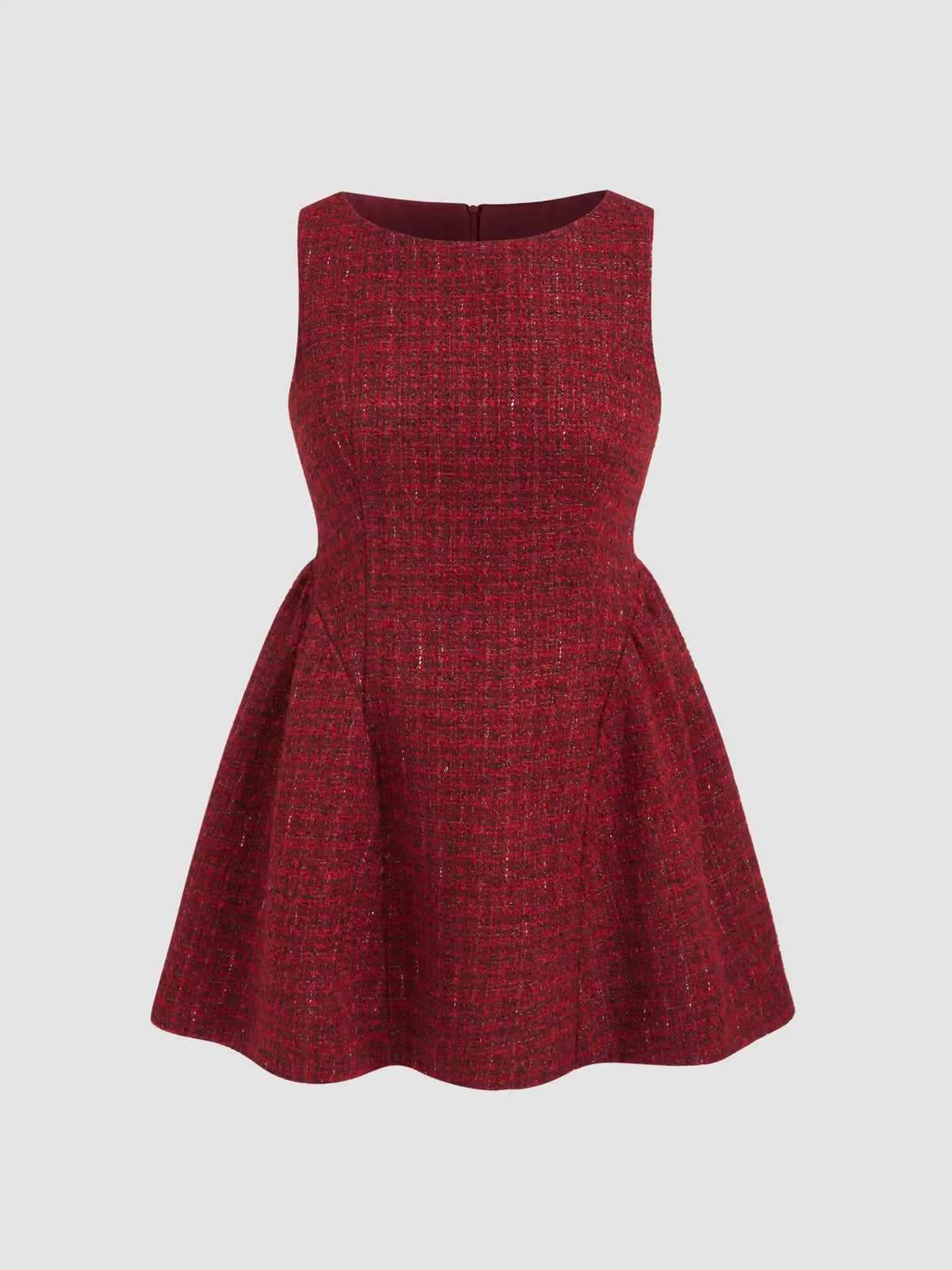 Tweed Boat Neck Zipper Ruffle Mini Dress Curve & Plus