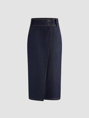 Denim Mid Rise Wrap Pocket Maxi Skirt