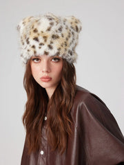 LEOPARD PRINT CAT EAR FUZZY BUCKET HAT