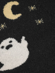 Knit V-neck Ghost Graphic Knotted Cardigan