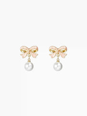 BOWKNOT FAUX PEARL DROP EARRINGS
