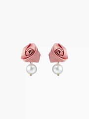 FAUX PEARL & ROSE DROP EARRINGS