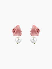 FAUX PEARL & ROSE DROP EARRINGS