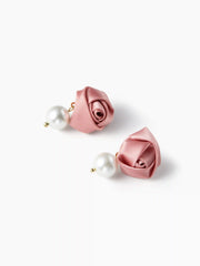 FAUX PEARL & ROSE DROP EARRINGS