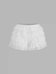 Lace & Ruffle Layered Bloomer Micro Shorts