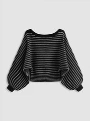 Knit Wool-blend Boat Neck Striped Oversized Sweater
