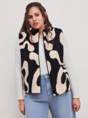 Fleece High Neck Geometric Puffer Vest Curve & Plus