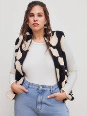 Fleece High Neck Geometric Puffer Vest Curve & Plus