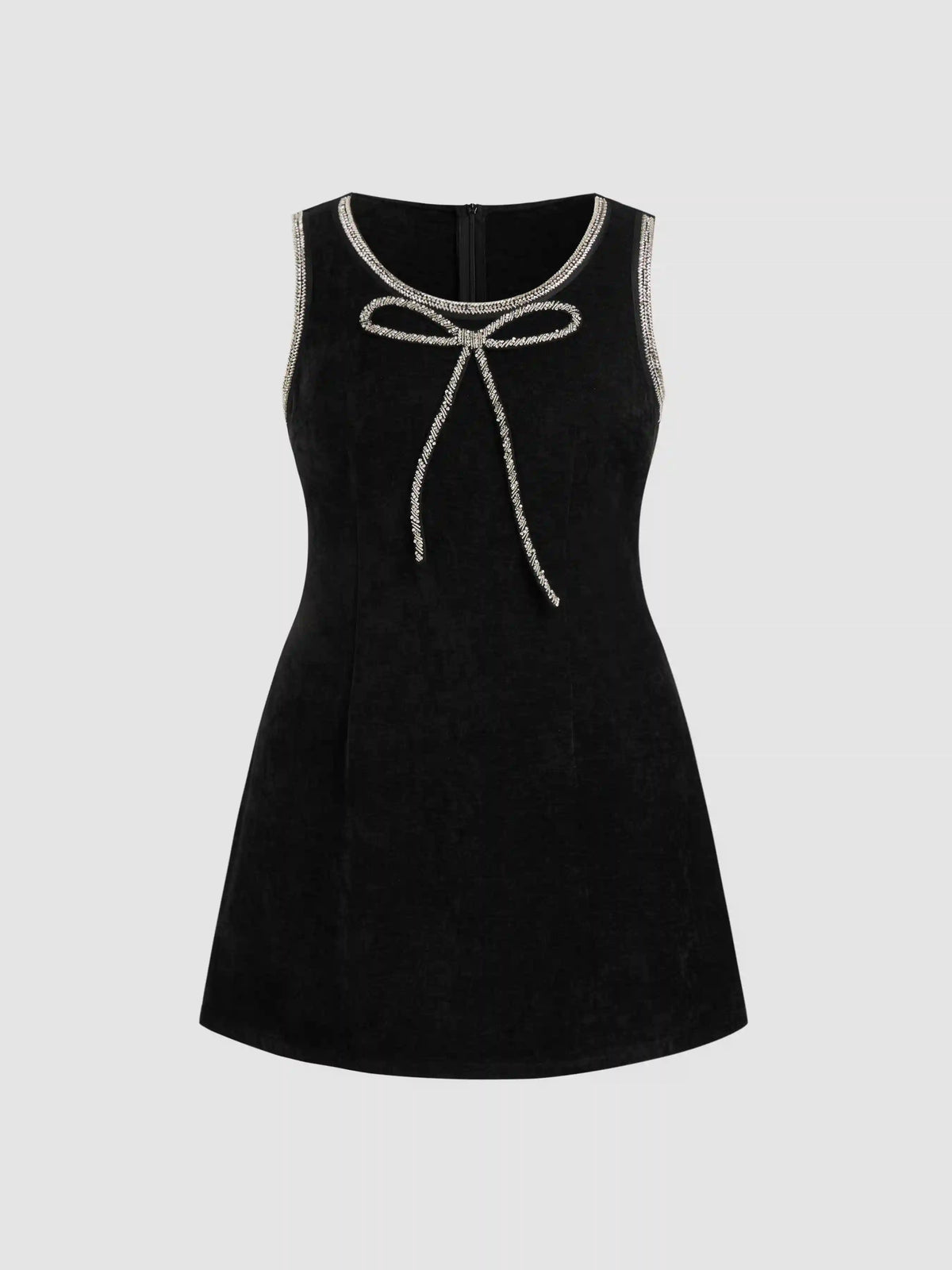 Round Neckline Rhinestone Bowknot Mini Dress Curve & Plus