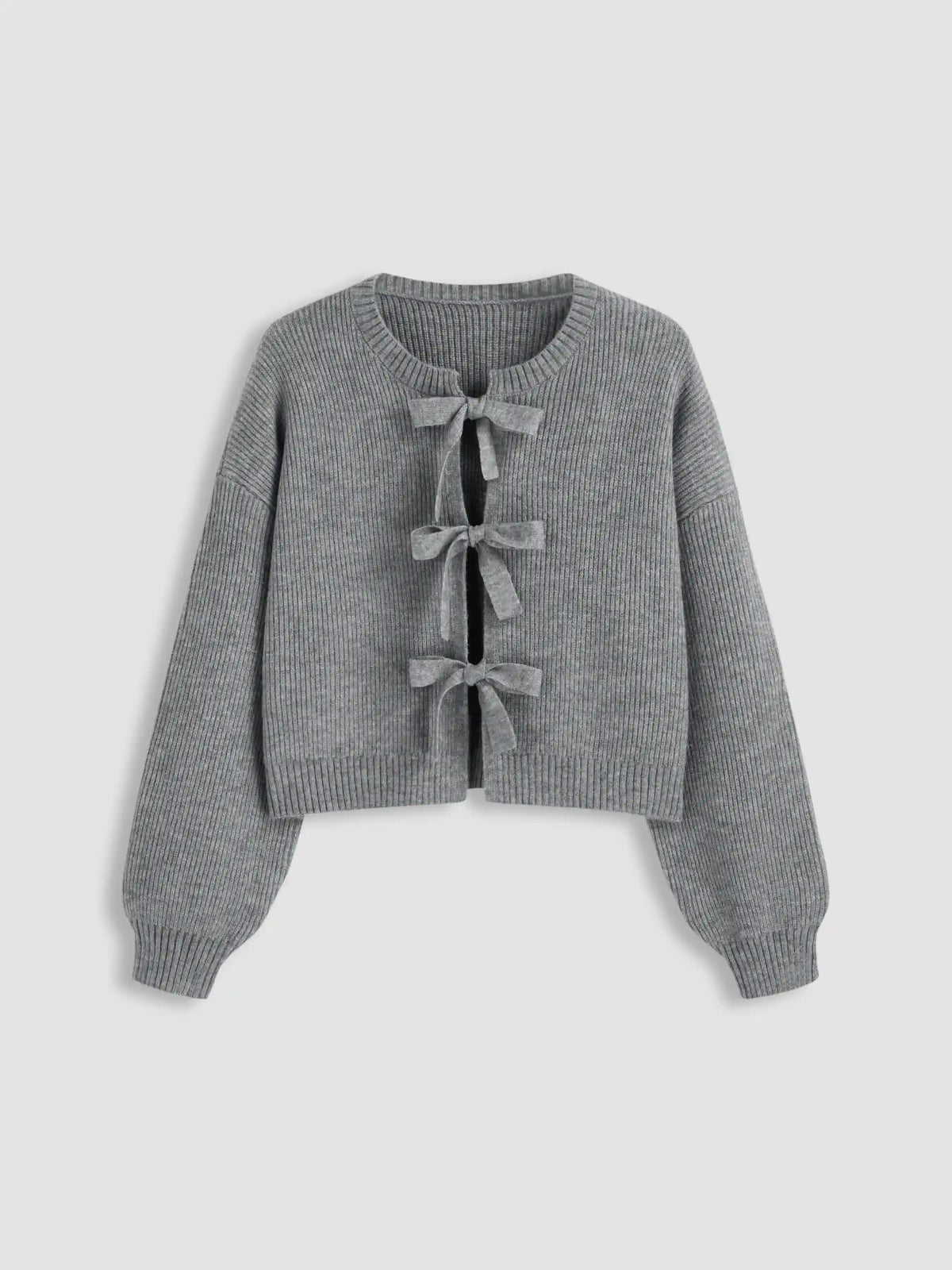 Knit Round Neckline Solid Tie Front Cardigan Curve & Plus