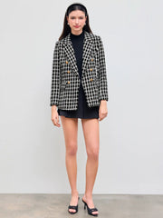Tweed Collar Check Pocket Button Blazer