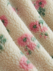 Fleece Stand Collar Floral Zipper Jacket
