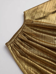 Metallic Stand Collar Solid Ruched Midi Dress Curve & Plus