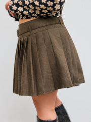 Mid Rise Houndstooth Pleated Skort With Belt Curve &Plus