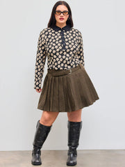 Mid Rise Houndstooth Pleated Skort With Belt Curve &Plus