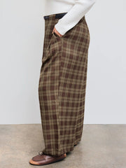 Mid Rise Check Pocket Wide Leg Trousers With Belt Curve & Plus