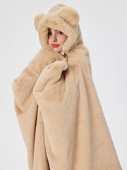 BEAR EAR FUZZY BLANKET WITH HAT & GLOVES