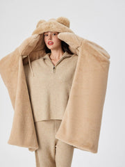 BEAR EAR FUZZY BLANKET WITH HAT & GLOVES