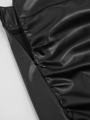 Faux Leather Mid Rise Ruched Split Midi Skirt Curve & Plus