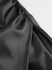 Faux Leather Mid Rise Ruched Split Midi Skirt Curve & Plus