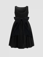 Velvet Boat Neck Bowknot Midi Dress Curve & Plus