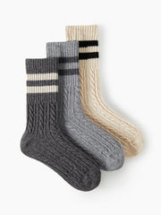 3 PAIRS STRIPED WOOL-BLEND CREW SOCKS