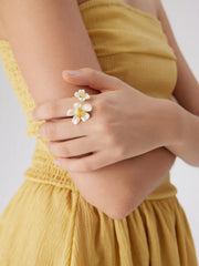 FLOWER ENAMEL ADJUSTABLE OPEN RING