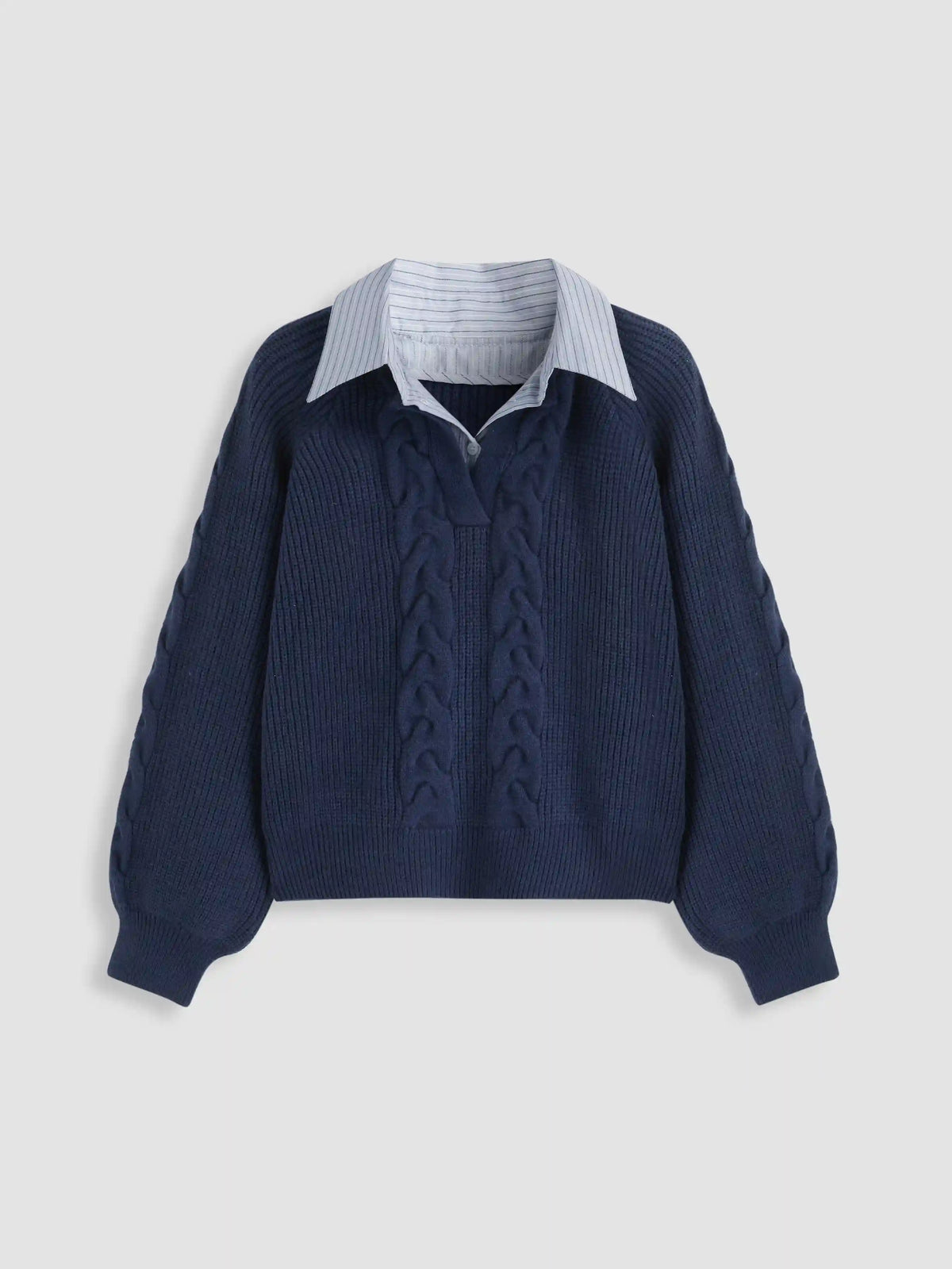 Cable Knit Collar Two Tone Oversized Top Curve & Plus