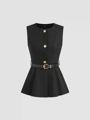 Metal Button Waistcoat With Belt