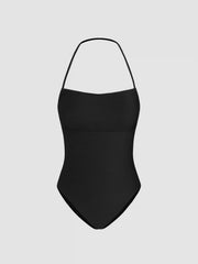 Rib Fabric Shaping Halter Neckline One Piece Swimsuit