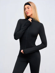 CIDERAIRY™ Mandarin Collar Solid Zipper Active Jacket