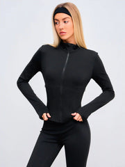 CIDERAIRY™ Mandarin Collar Solid Zipper Active Jacket