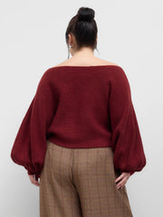 Knit Off-shoulder Long Sleeve Crop Sweater Curve & Plus
