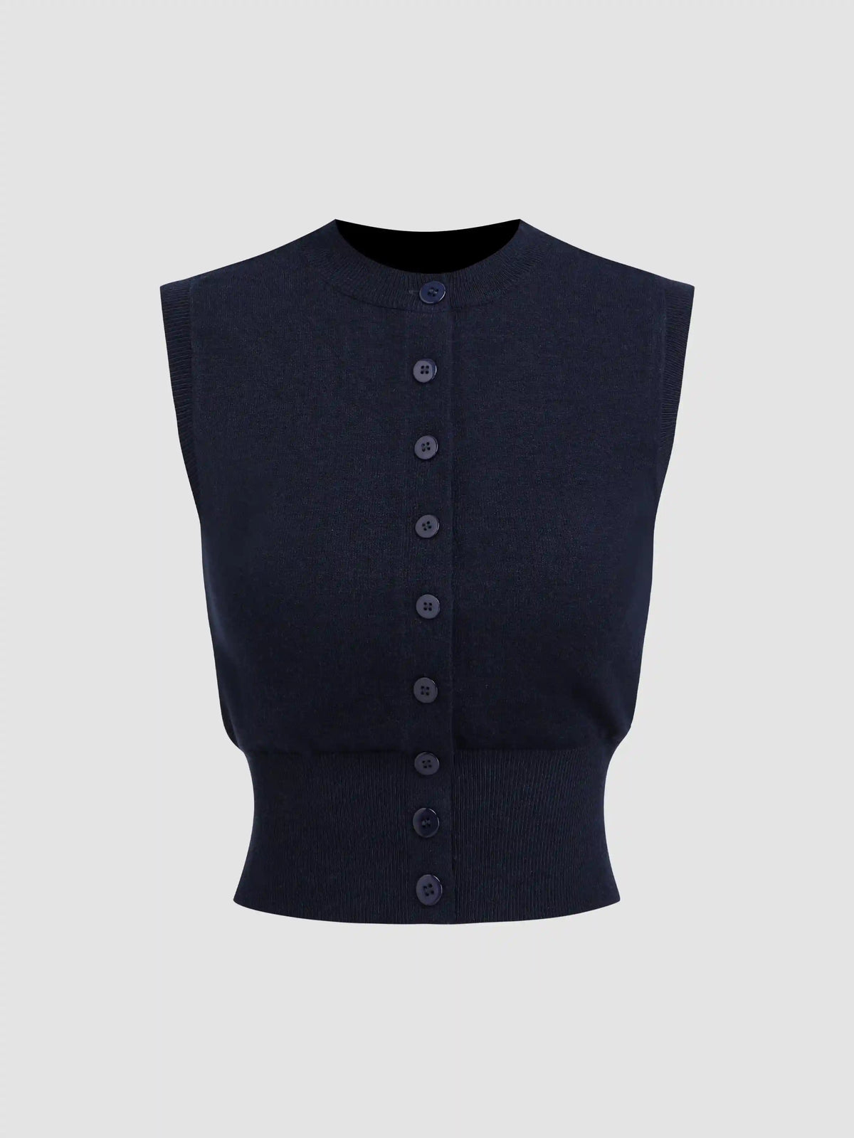 Knit Round Neck Button Up Tank Top