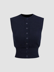 Knit Round Neck Button Up Tank Top