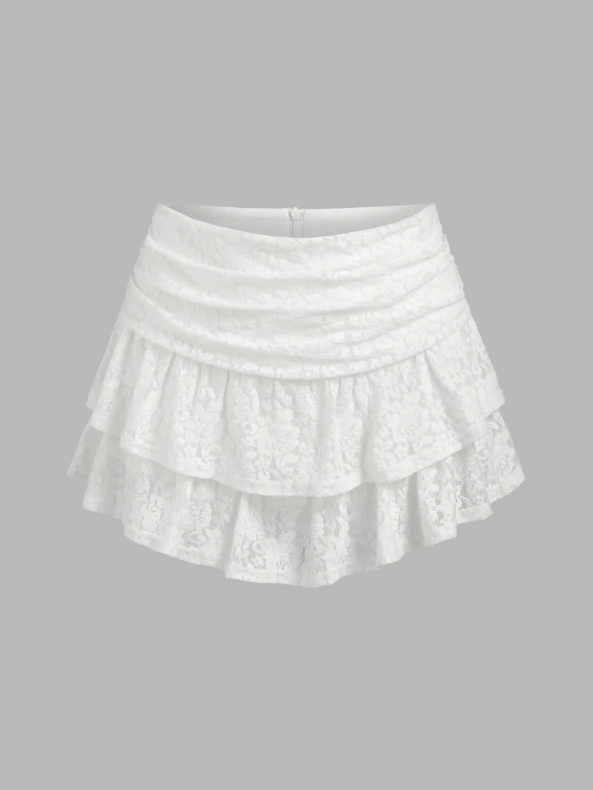 Ruched Floral Lace Layered Mini Skort