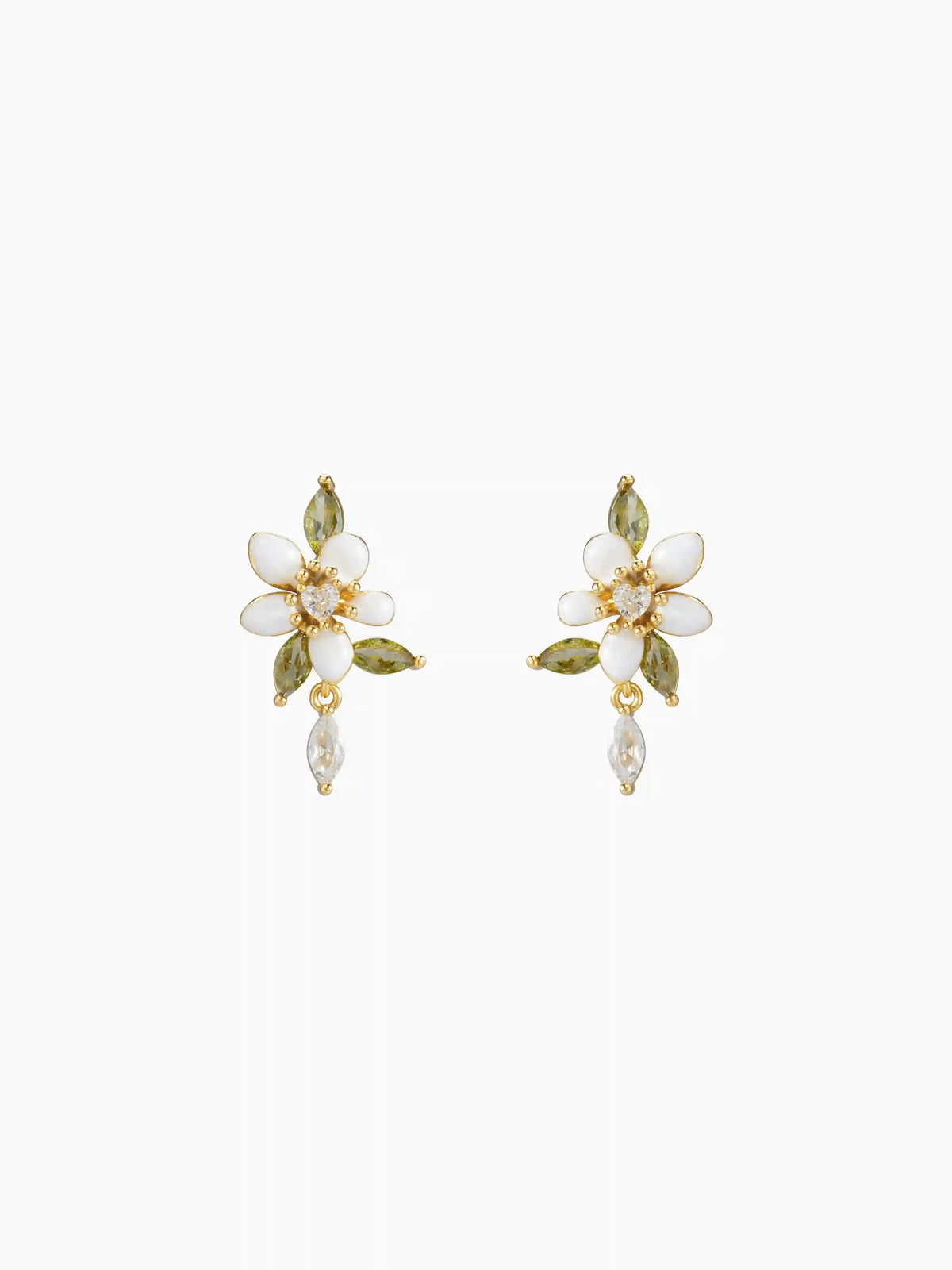 FLOWER & LEAF ZIRCON STUD EARRINGS