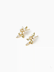 FLOWER & LEAF ZIRCON STUD EARRINGS