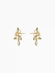 FLOWER & LEAF ZIRCON STUD EARRINGS