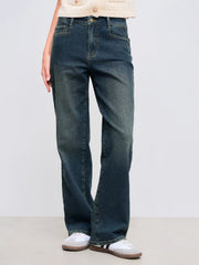 Brushed Cider Denim Low Rise Straight Leg Jeans