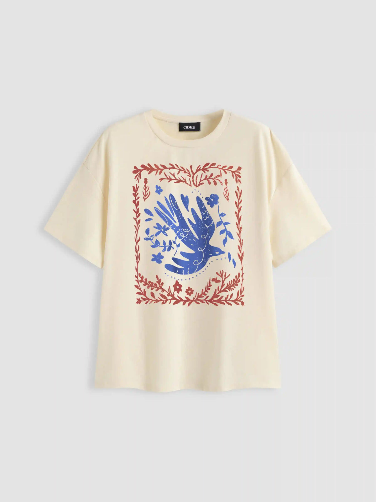 Cotton-blend Round Neckline Floral Oversized Tee