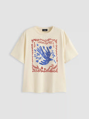 Cotton-blend Round Neckline Floral Oversized Tee