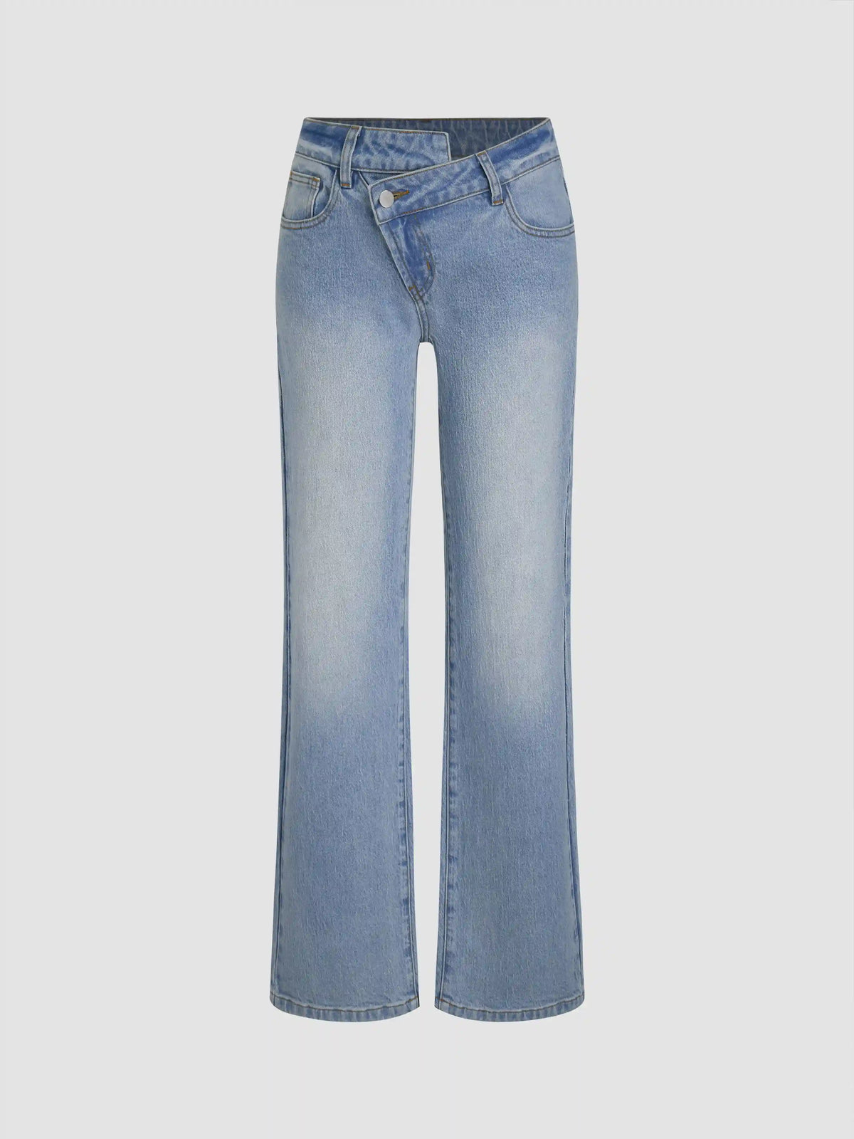 Stretch Cider Denim Low Rise Straight Leg Jeans