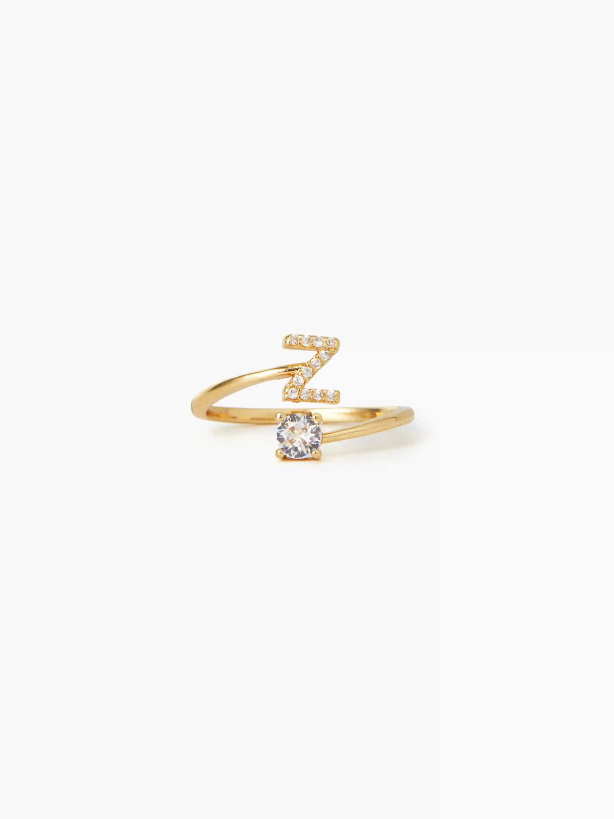 LETTER & ZIRCON OPEN RING